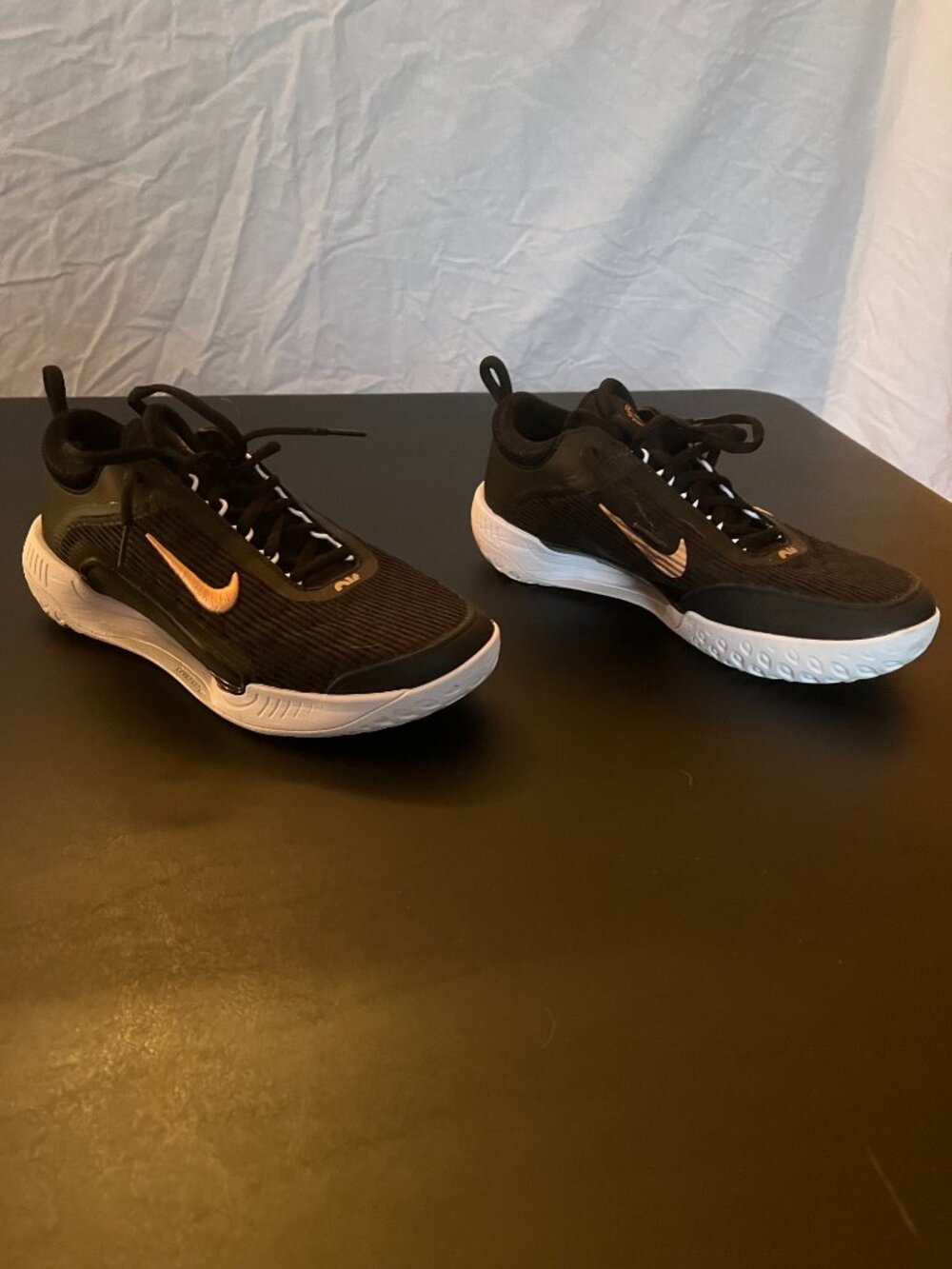 Nike Size 9 Tennis Shoes, Black with Pink Logos